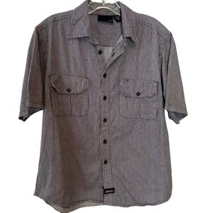 Dickies Men's Black and White Striped Short Sleeve Casual Shirt Size L